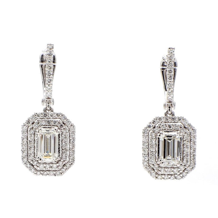 Opalize Halo Drop Round Diamond Earrings in 14K White Gold