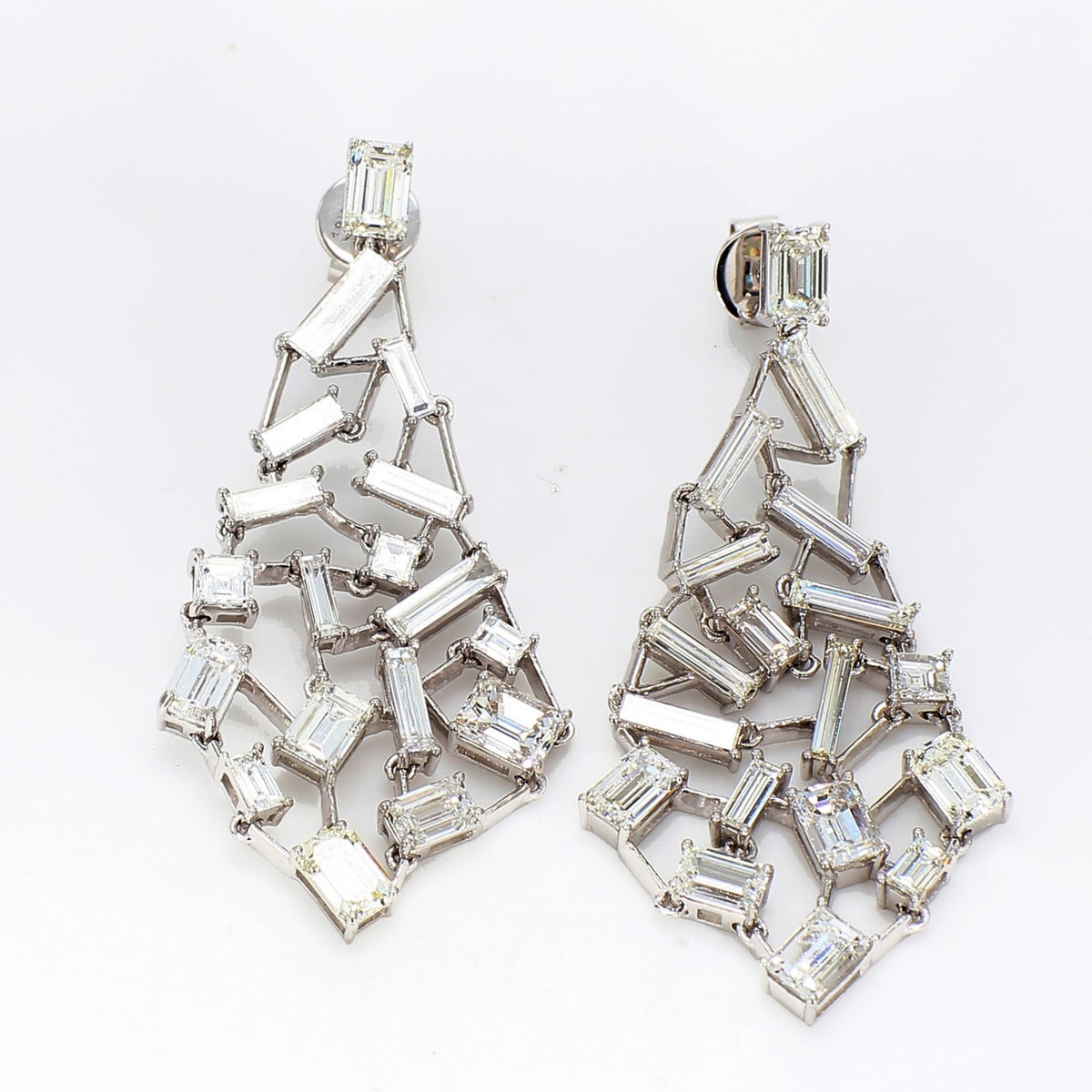 Chandellier Free Style Diamond Earrings in 18K White Gold