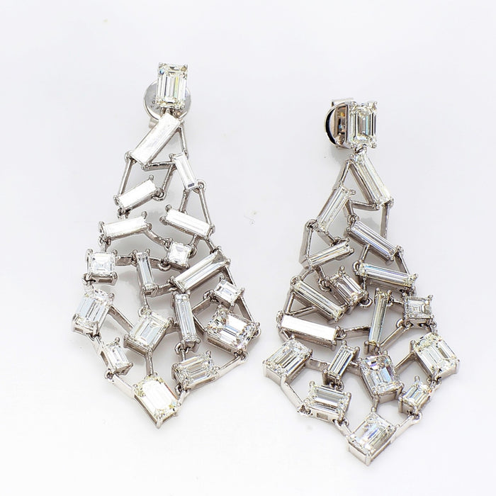 Chandellier Free Style Diamond Earrings in 18K White Gold