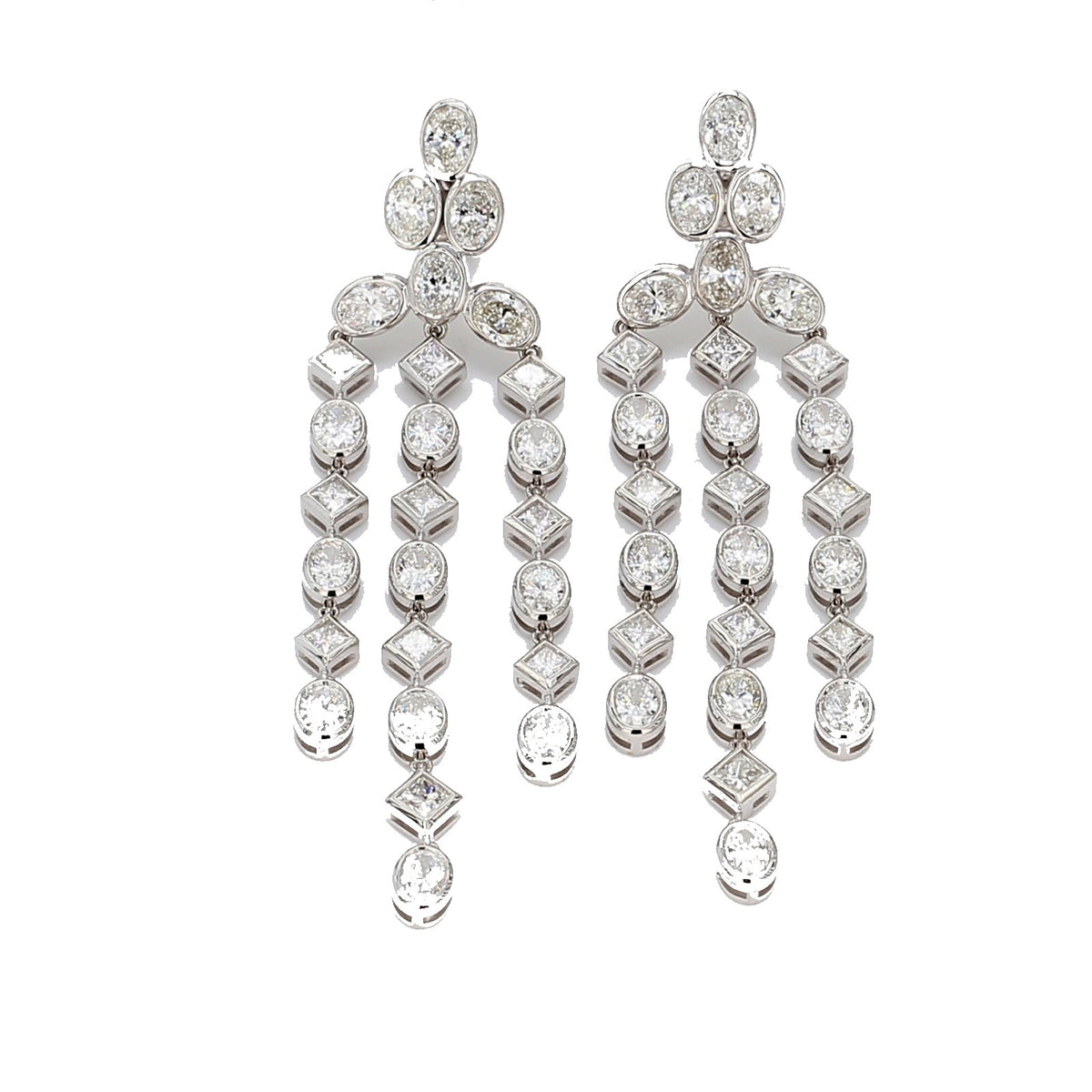 Oval Shape Chandellier Diamond Earrings in 18K White Gold