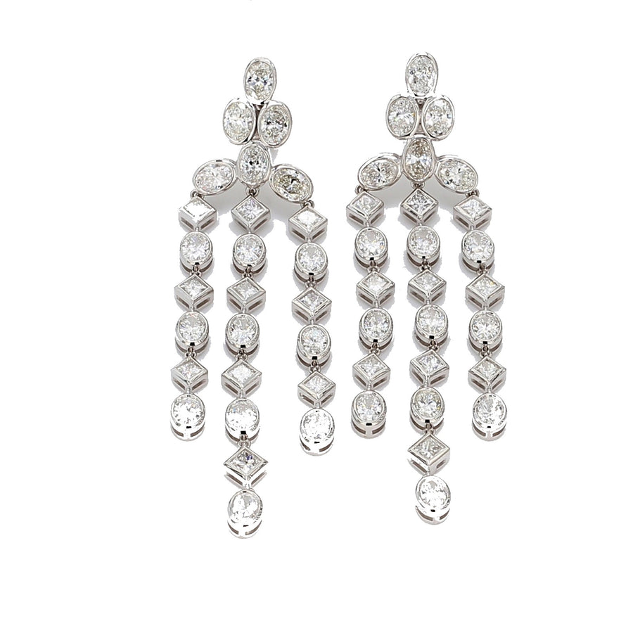 Oval Shape Chandellier Diamond Earrings in 18K White Gold
