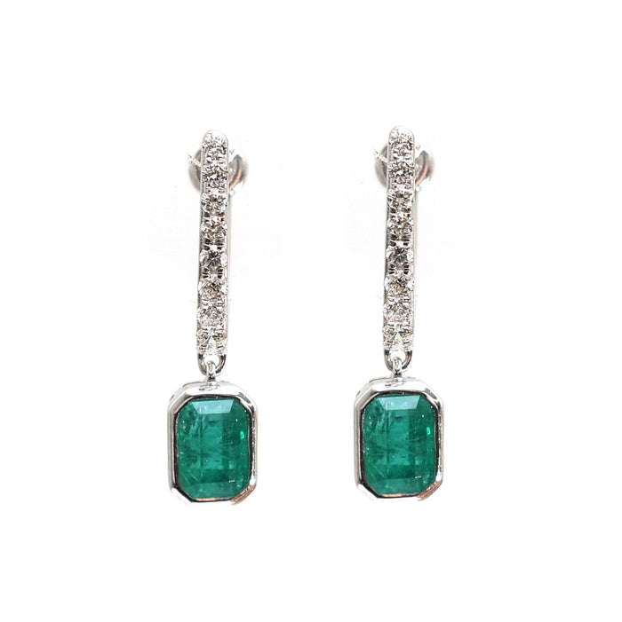 Emerald Elegance 18K Natural Diamond White Gold Drop Earrings