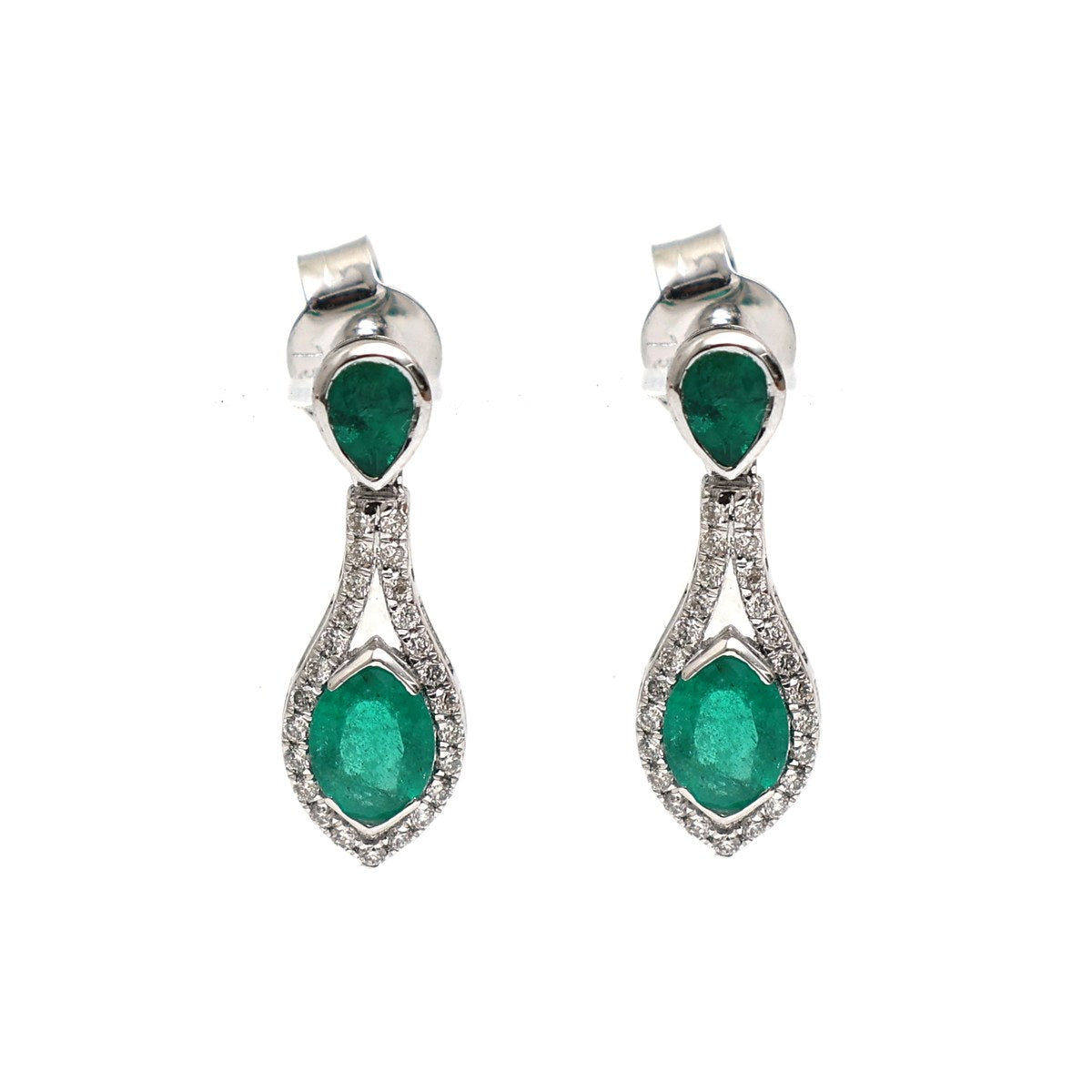 Emerald Classic 18K Natural Diamond White Gold Drop Earrings