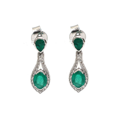 Emerald Classic 18K Natural Diamond White Gold Drop Earrings