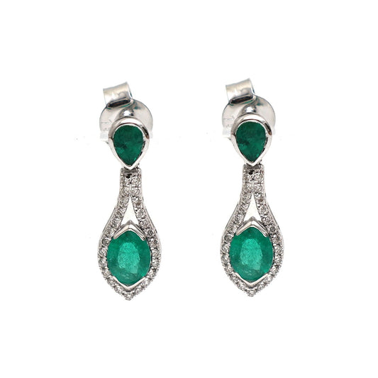 Emerald Classic 18K Natural Diamond White Gold Drop Earrings