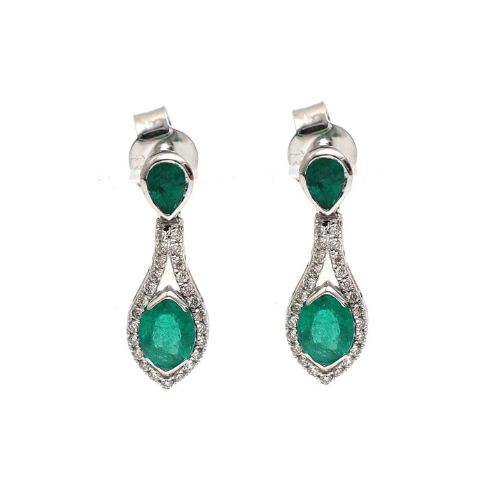 Emerald Classic 18K Natural Diamond White Gold Drop Earrings