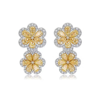 Double Bloom Flower Drop Earrings in 18K White Gold