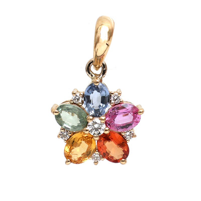 Floral Rainbow Sapphire 18K Natural Diamond Pendant Necklace