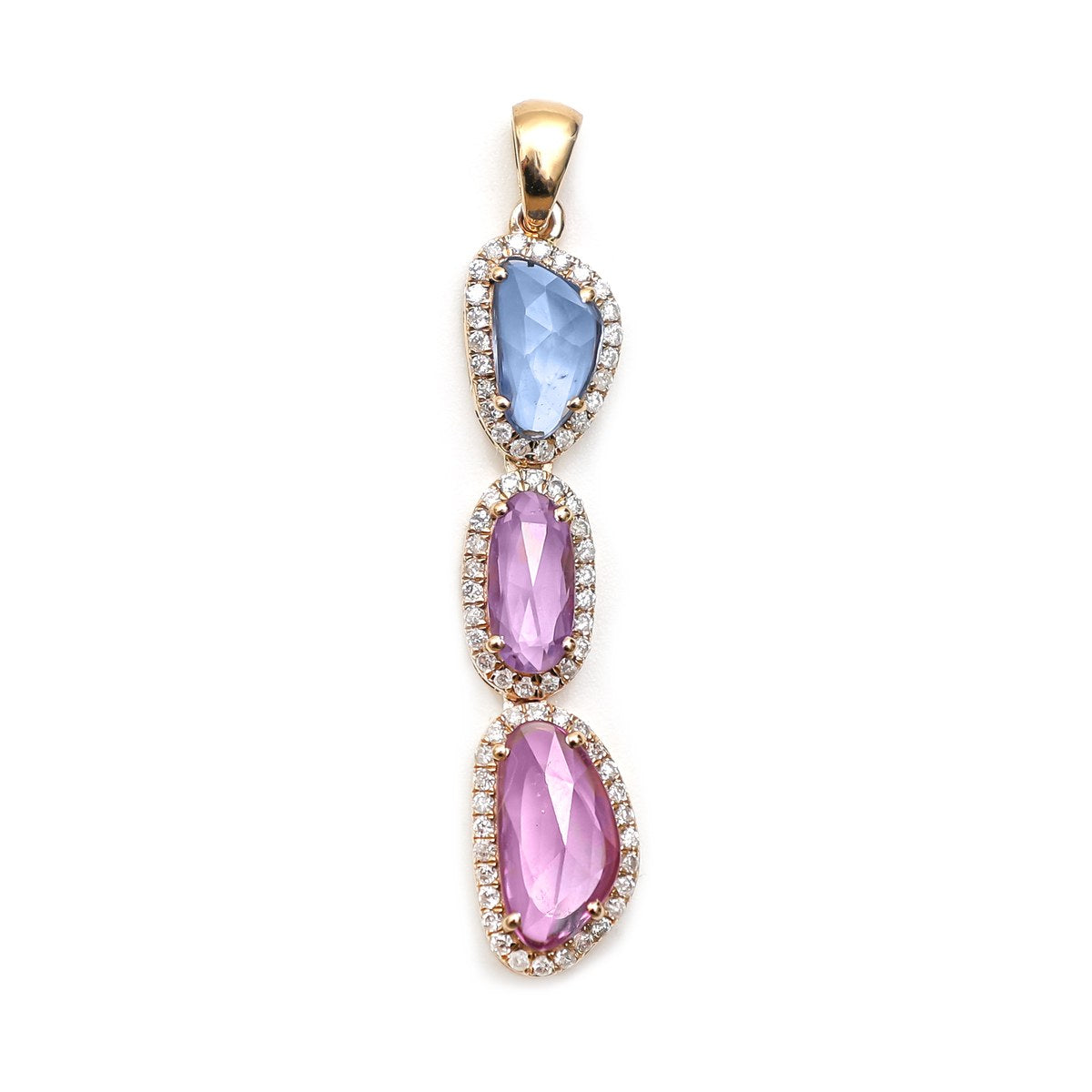 Rainbow Sapphire Drop 14K (18K Custom) Natural Diamond Pendant Necklace