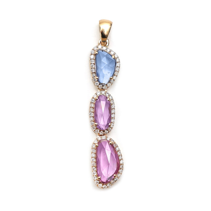 Rainbow Sapphire Drop 14K (18K Custom) Natural Diamond Pendant Necklace