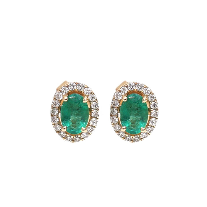 Oval 14K (18k Custom) Yellow Gold  Emerald & Natural  Diamond Halo Stud Earrings
