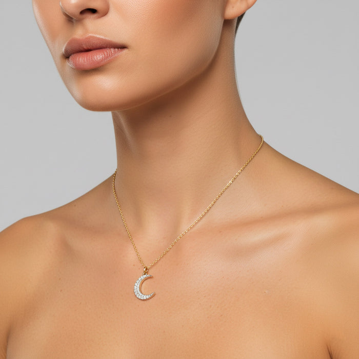 Brilliance Half Moon Pendant Necklace in 14K Yellow Gold