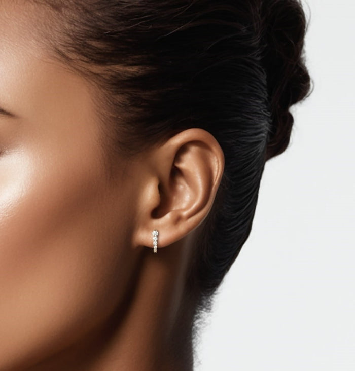 Round Diamond Mini Hoop Earrings in 14K Yellow Gold