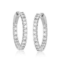 Round Diamond Charm Hoop Earrings in 14K Gold
