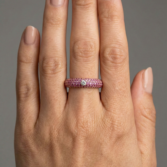 Pink Sapphire Pave Band Diamond Accent Ring in 14K Gold