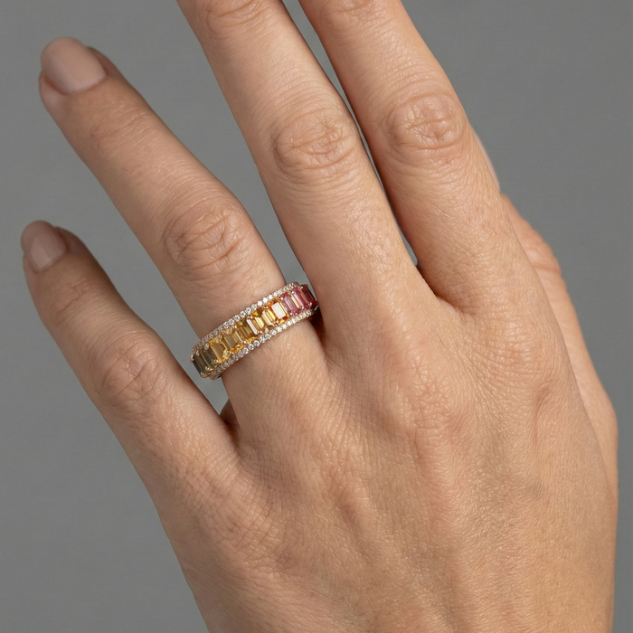 Colorful Gemstone 14K Diamond Band Ring