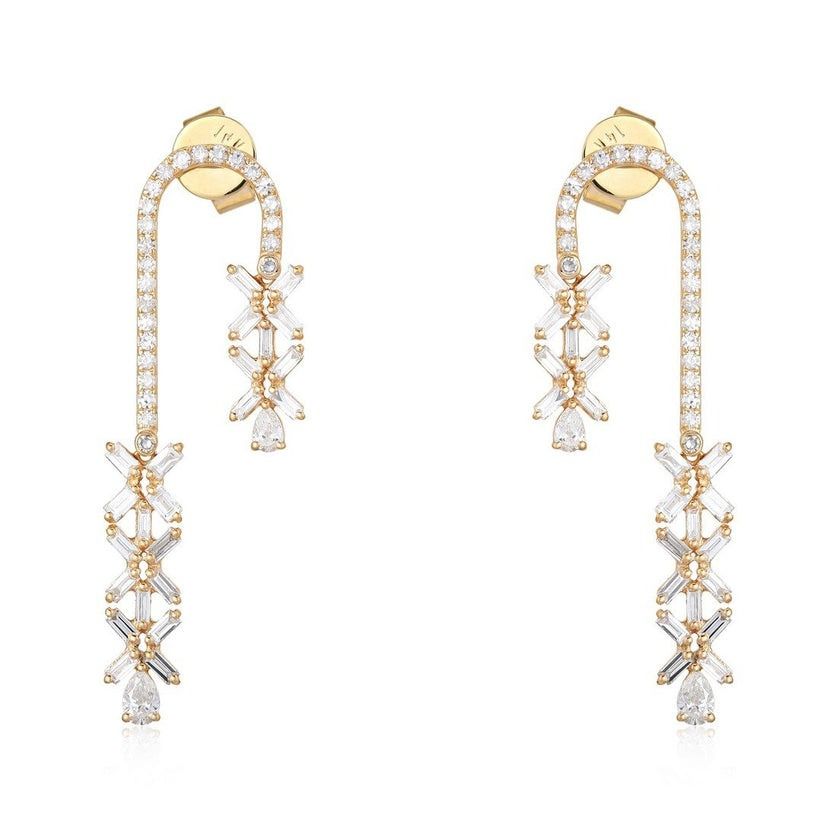 Diamond Cascade Loop Drop Earrings in 14K Yellow Gold