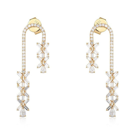 Diamond Cascade Loop Drop Earrings in 14K Yellow Gold