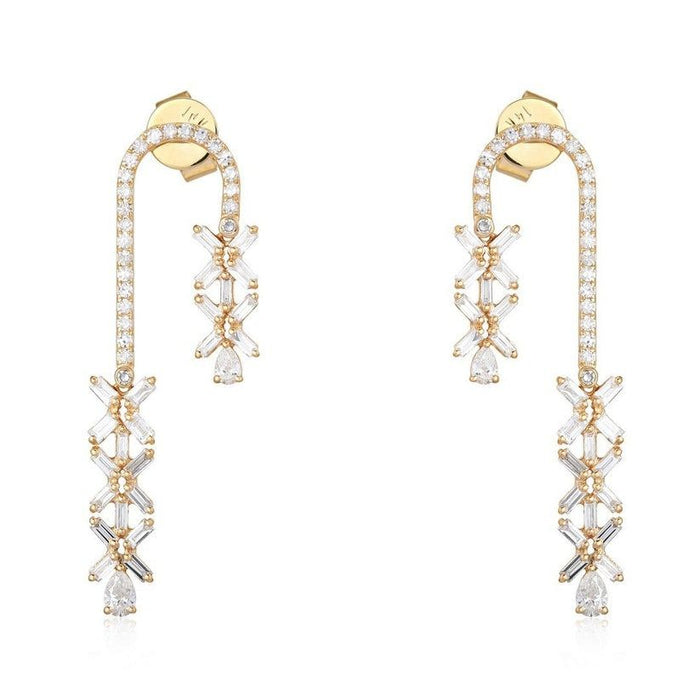 Diamond Cascade Loop Drop Earrings in 14K Yellow Gold