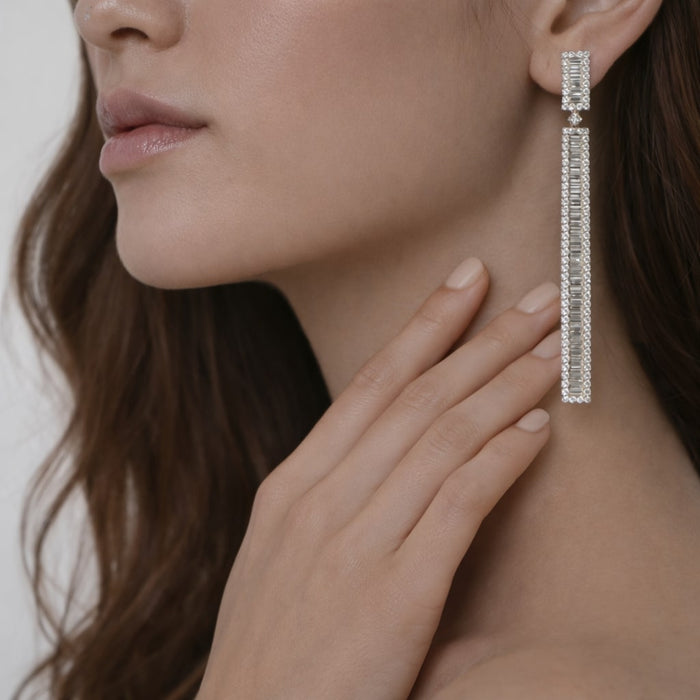 Baguette Diamond Drop 238 Diamonds Earrings in 18K White Gold
