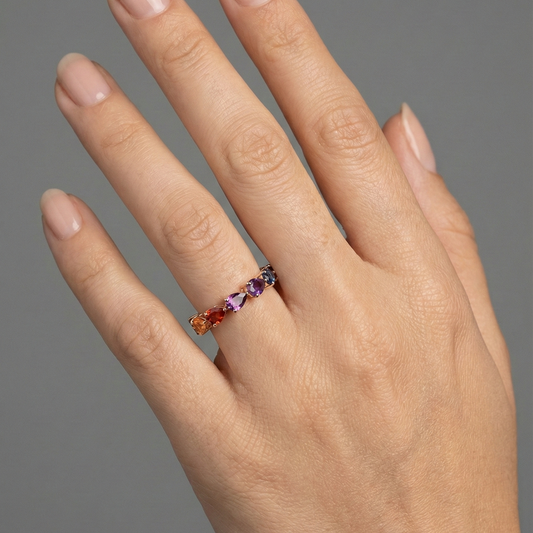 Multi-Color Sapphire & Garnet 14K Gold Eternity Ring