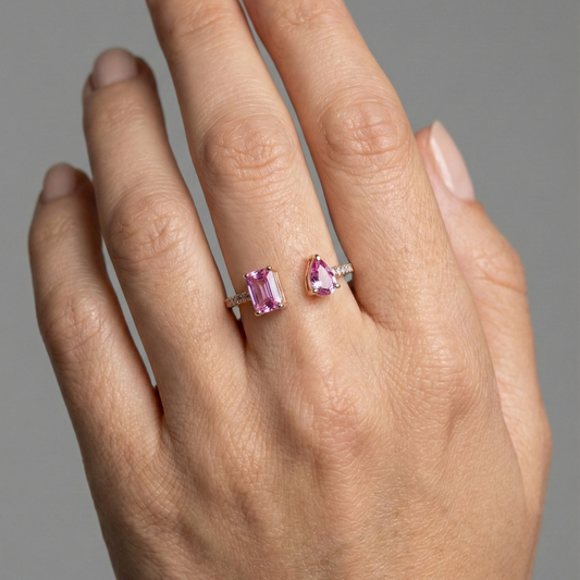 Open-Style Pink Sapphire 14K Gold Diamond Accent Ring