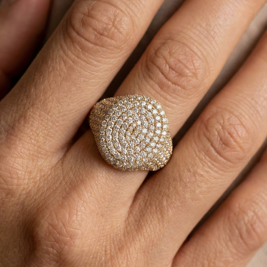 Celeste Aura 14K Gold Diamond Pave Dome Ring