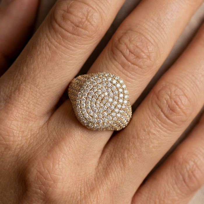Celeste Aura 14K Gold Diamond Pave Dome Ring