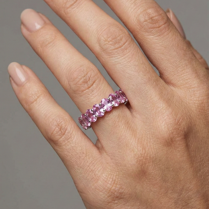 Pink Sapphire Eternity 14K White Gold Ring
