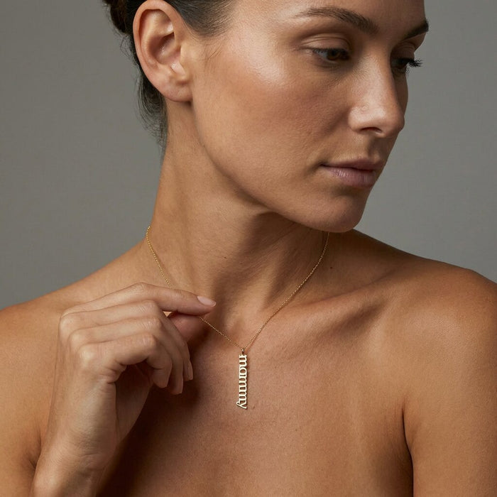 Vertical Mommy Pendant Necklace in 14K Yellow Gold
