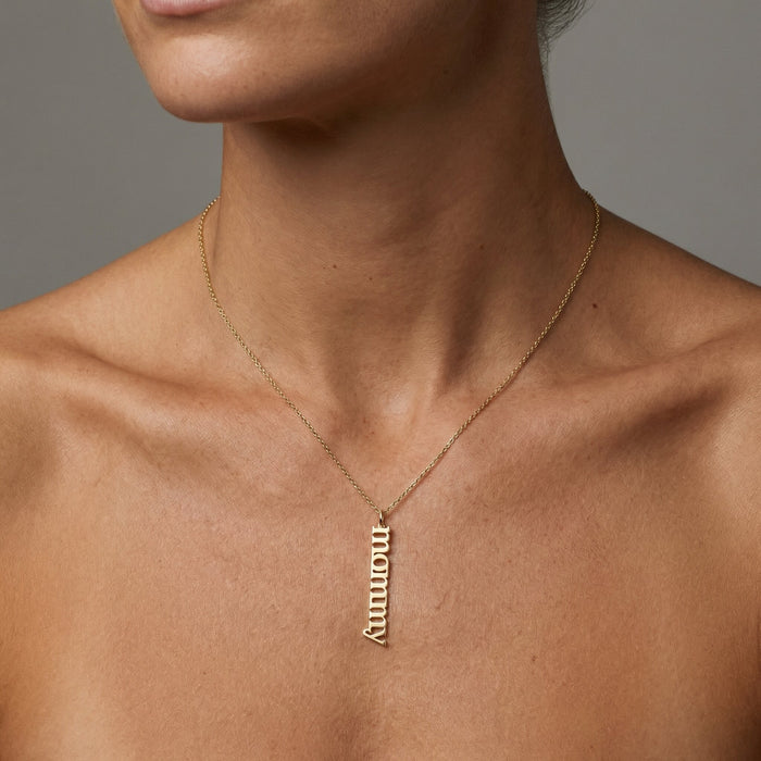 Vertical Mommy Pendant Necklace in 14K Yellow Gold