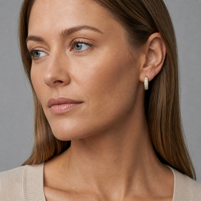 Pave Diamond Huggie Hoop Earrings in 14K Yellow Gold
