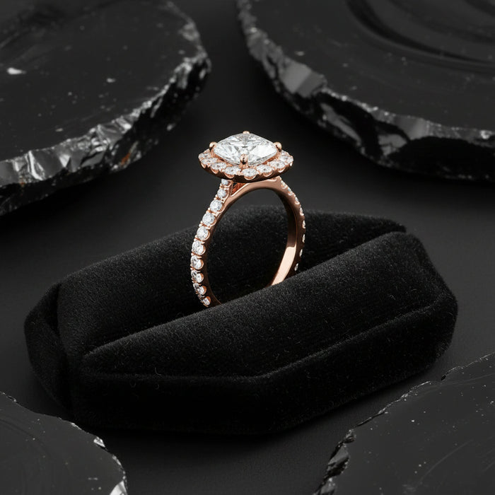 Opal Esoteric Cushion Cut Halo Engagement Ring in 18K Gold