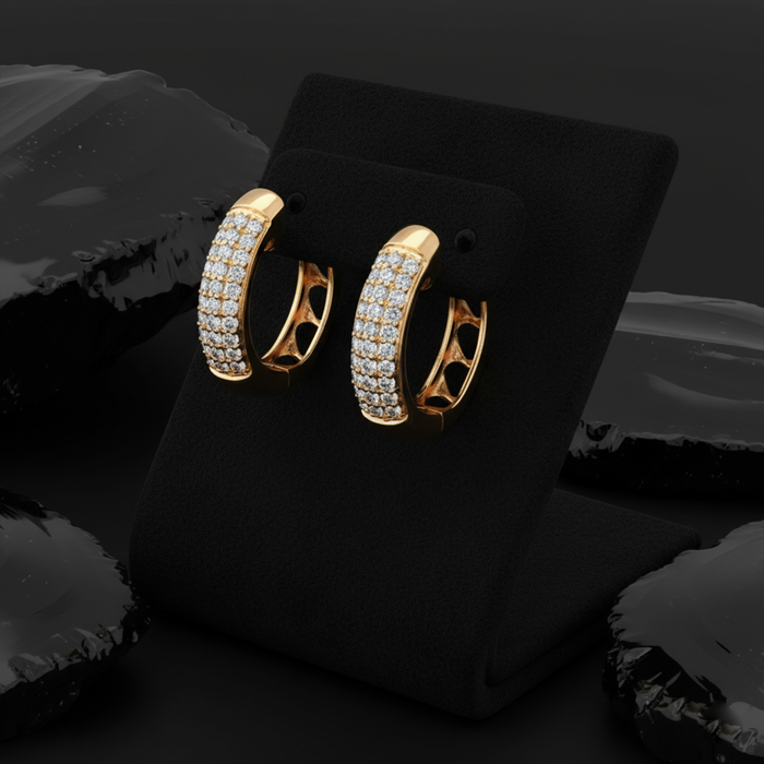 Pave Diamond Huggie Hoop Earrings in 14K Yellow Gold