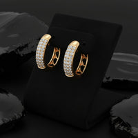 Pave Diamond Huggie Hoop Earrings in 14K Yellow Gold