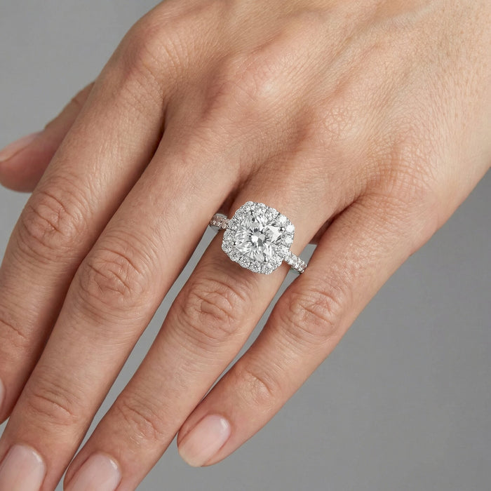 Opal Esoteric Cushion Cut Halo Engagement Ring in 18K Gold