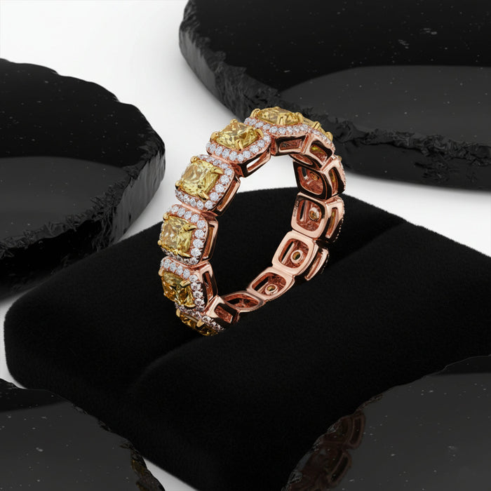 Platinum Cushion Cut Diamond Eternity Band Ring in 14K Gold