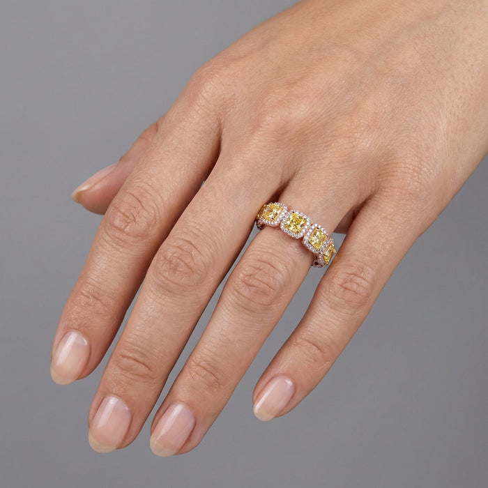 Platinum Cushion Cut Diamond Eternity Band Ring in 14K Gold