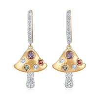 Multi Gemstone Diamond Mushroom Drop Earrings in 14K Yellow Gold