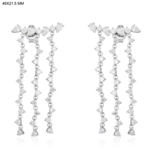 Triple Diamond Drop Chain Earrings in 14K Yellow Gold