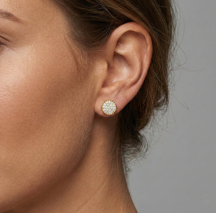 Round Cluster Push Back Diamond Stud Earrings in 14K Yellow Gold