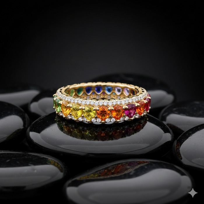 Rainbow Sapphire & Diamond 14K Eternity Band Ring