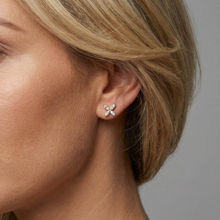 Floral Marquise Diamond Stud Earrings in 14K Yellow Gold