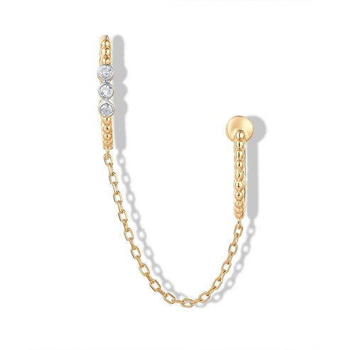 Linked Dots Double Hoop Chain Earrings in 14K Yellow Gold