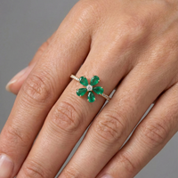 Emerald Green Flower 14K Diamond Ring