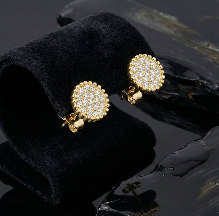 Round Cluster Push Back Diamond Stud Earrings in 14K Yellow Gold