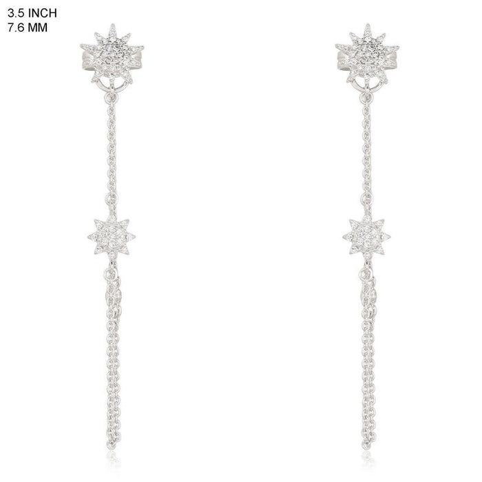 Sunburst Diamond Chain Drop Earrings in 14K Yellow Gold