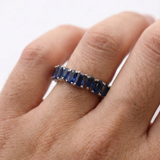 Blue Sapphire Eternity 14K White Gold Band Ring