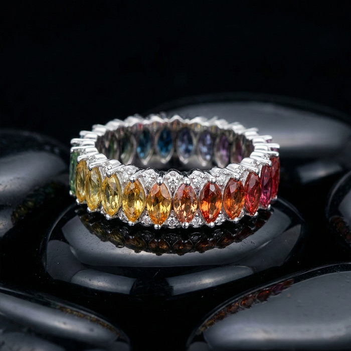 Spectrum Sapphire Diamond Eternity Ring in 14K White Gold