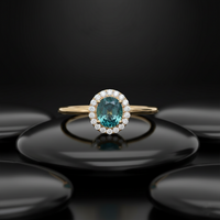 Oval Blue Sapphire Diamond Halo 14K Gold Ring